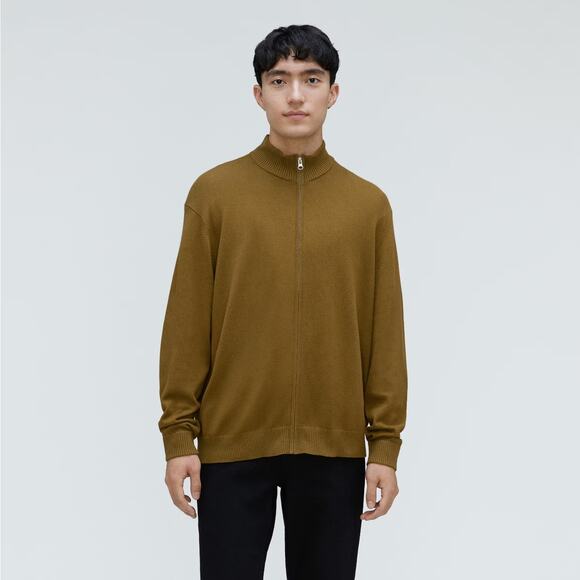 EVERLANE The No-Sweat Full Zip Sweater Tapenade Tan Sz M {RR44} - Picture 2 of 6